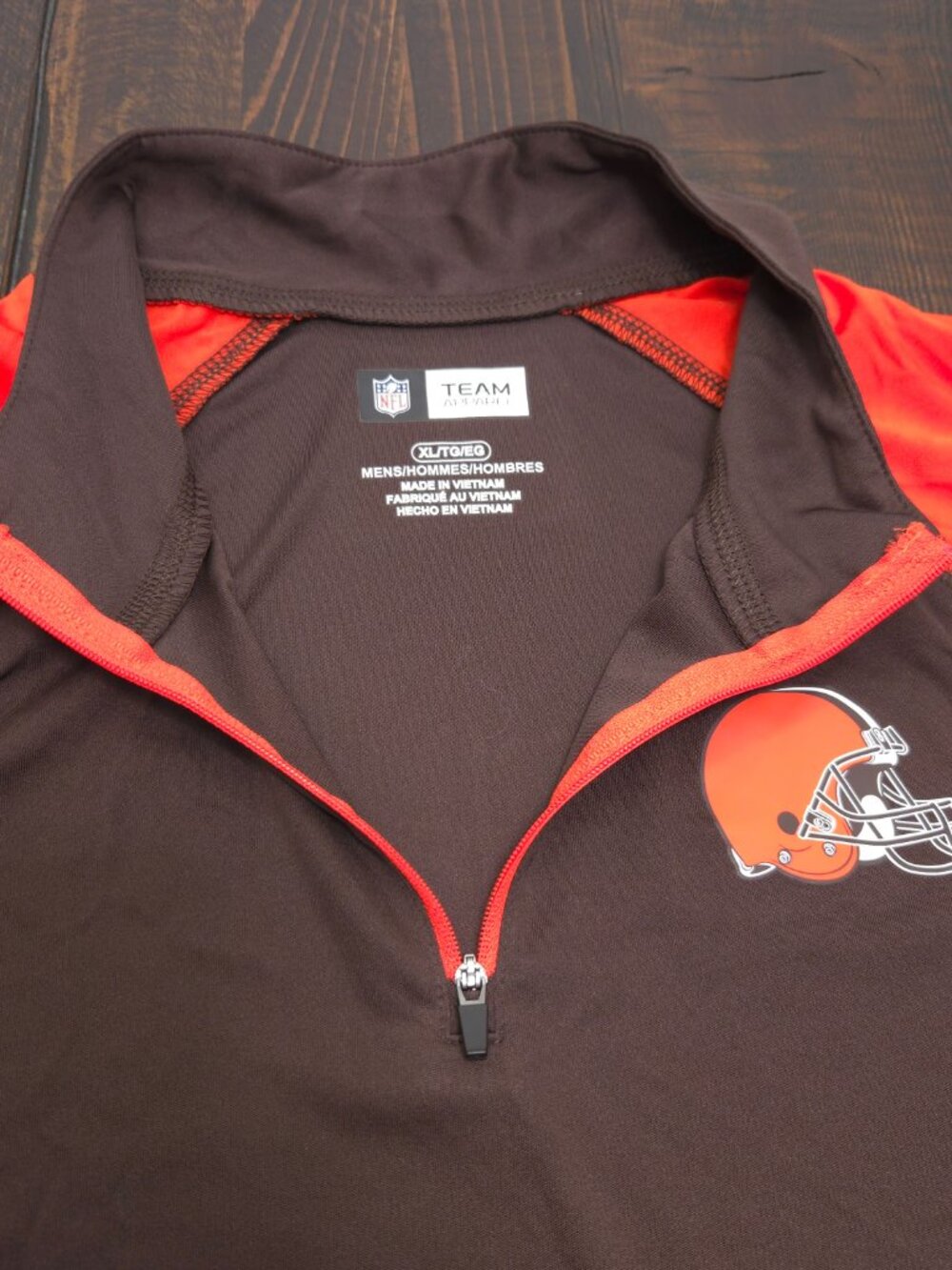 NFL Team Apparel Cleveland Browns Mens XL Quarter Zip Pullover Brown Orange Logo